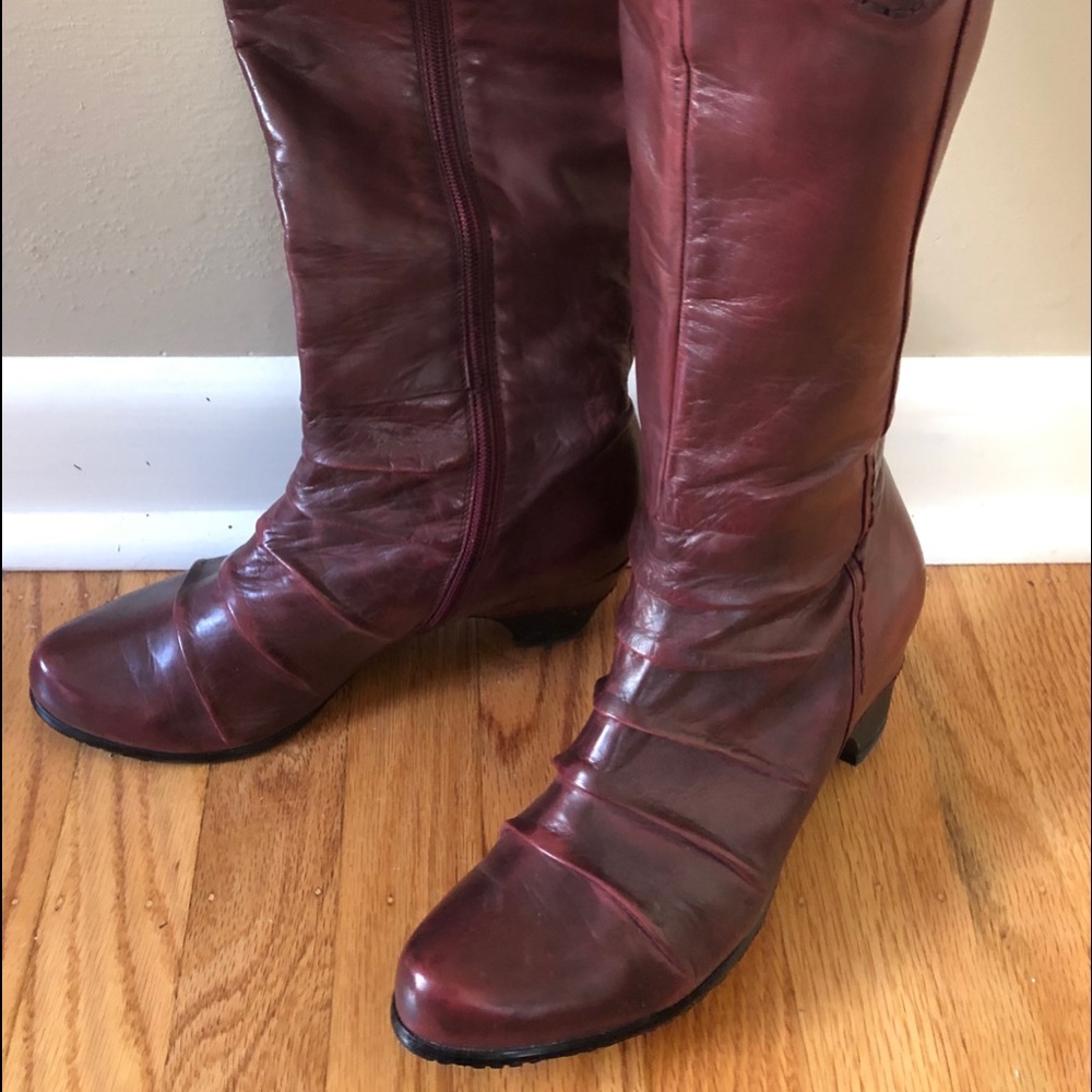 Red plum leather boots